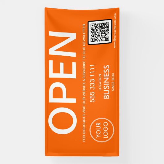Open Modern Oranje Zakelijk Logo QR Code Spandoek (Verticaal)