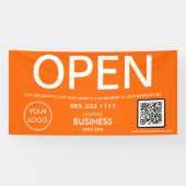 OPEN Moderne Oranje Zakelijke Logo QR Code Spandoek (Horizontaal)