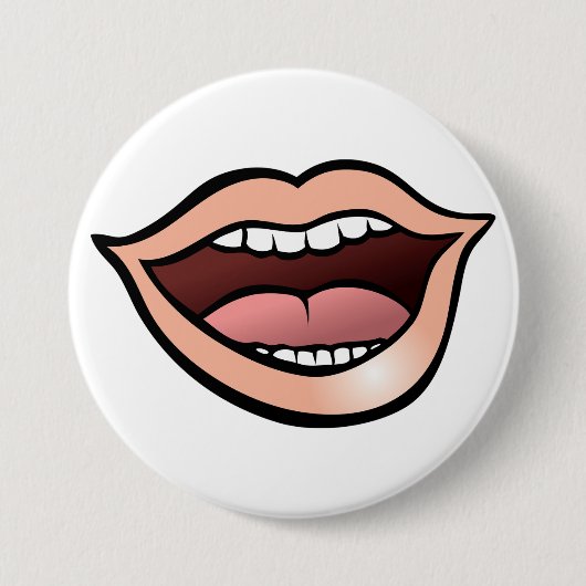 Open mond lippen tanden tong ronde button 7,6 cm (Voorkant)