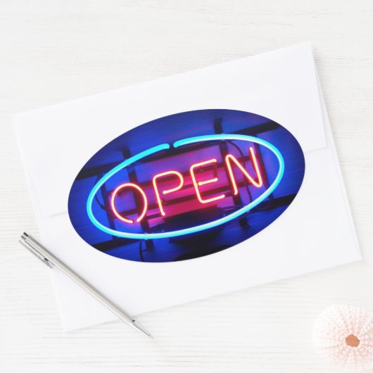 Open Neon Sign Sticker (Envelop)