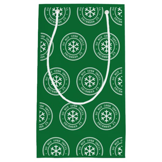 Open niet tot 25 december Groene Gift Bag Klein Cadeauzakje (Voorkant)