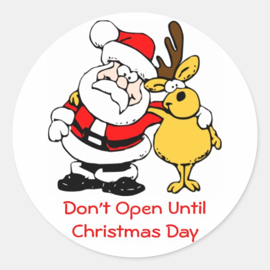 Open niet tot Kerstmis Schattigee Kerstman en Rend Ronde Sticker (Voorkant)