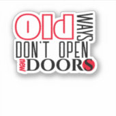 Open nieuw deurcitaat zwarte rode letter sticker (Voorkant)