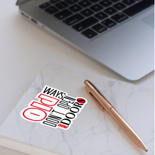 Open nieuwe deur citaat zwart rode letter sticker