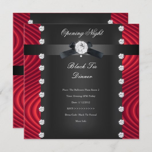 Open Night Black Stropdas Formele Red Silver Kaart (Voorkant / Achterkant)