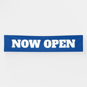 Open nu Aangepast Nieuw-zakenblauw Witte Legant Spandoek