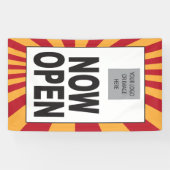 Open nu Teken met logo en starburst Spandoek (Horizontaal)