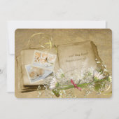 open oud trouwboek met bridal bouquet kaart (Voorkant)