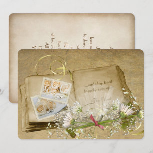 open oud trouwboek met bridal bouquet kaart