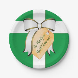 Open pas op Bord met kerstpapier