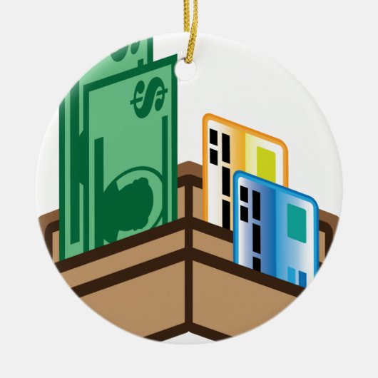 Open portefeuilleboten en -kaarten keramisch ornament (Voorkant)