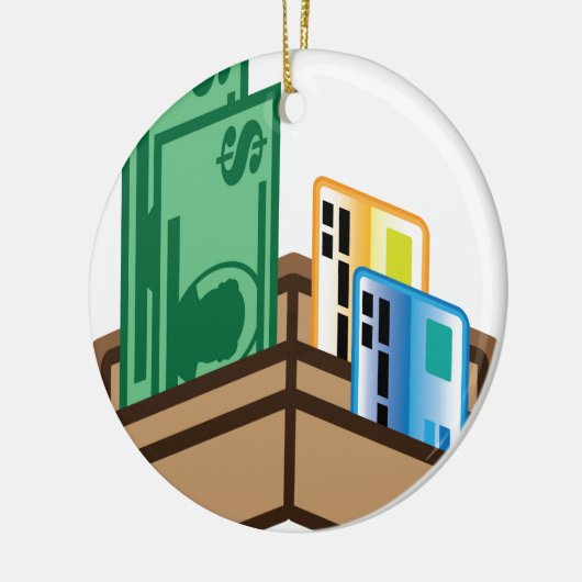 Open portefeuilleboten en -kaarten keramisch ornament (Links)