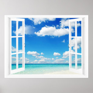 Open raam aan het strand poster