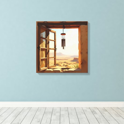 Open raam in de woestijn canvas afdruk (Insitu (Houten vloer))