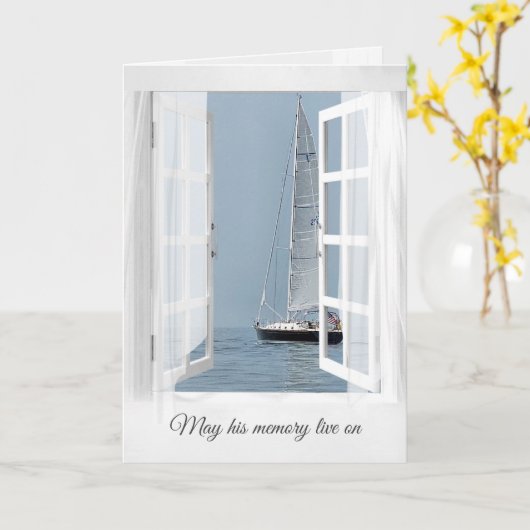Open raam met zeilboot voor sympathie kaart (Gele Bloem)