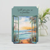 Open raam strand scène paradijs tropisch kaart (Staand voorkant)