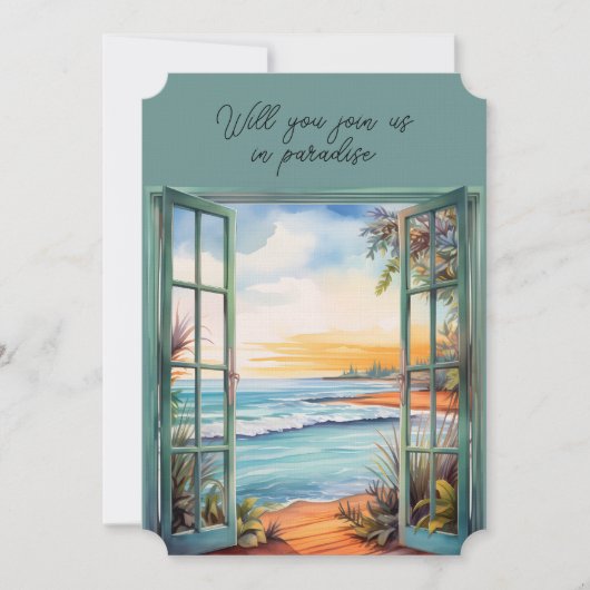 Open raam strand scène paradijs tropisch kaart (Voorkant)