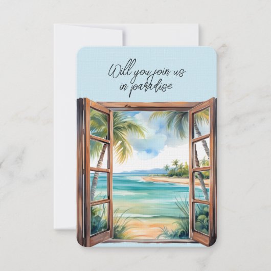 Open raam strand scène paradijs tropisch kaart (Voorkant)