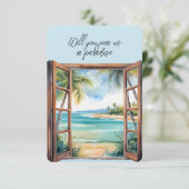Open raam strand scène paradijs tropisch kaart (Staand voorkant)