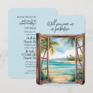 Open raam strand scène paradijs tropisch kaart