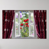 Open raam uitzicht op wilde bloemtuin poster (Voorkant)
