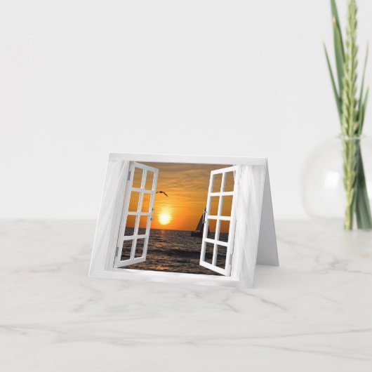 open raam zweefboot zonsondergang sympathie bedankkaart (Voorkant)