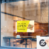 Open Raamsticker voor restaurants op maat (Cafe Raam)