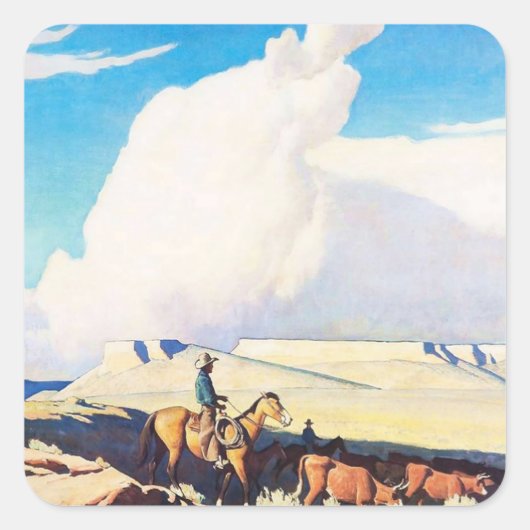 “Open Range” Westerse kunst van Maynard Dixon Vierkante Sticker (Voorkant)