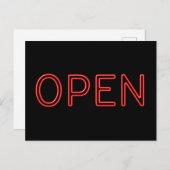 OPEN Red Neon Letters op zwarte achtergrond Briefkaart (Voorkant / Achterkant)