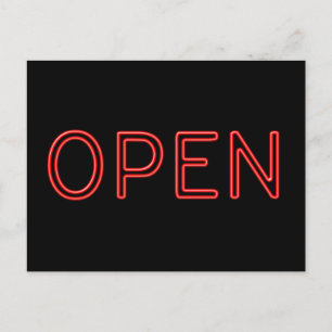 OPEN Red Neon Letters op zwarte achtergrond Briefkaart