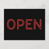 OPEN Red Neon Letters op zwarte achtergrond Briefkaart (Voorkant)
