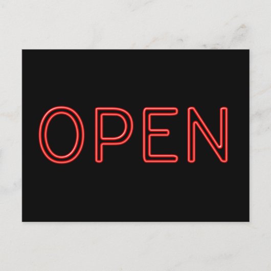 OPEN Red Neon Letters op zwarte achtergrond Briefkaart (Voorkant)
