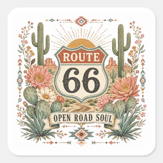 Open Road Soul Botanische Decal Vierkante Sticker (Voorkant)