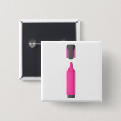 Open roze fluorescerende pen vierkante button 5,1 cm (Voorkant /achterkant)