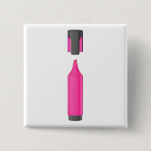 Open roze fluorescerende pen vierkante button 5,1 cm