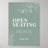 Open Seating Sage Green Wedding Sign Poster (Voorkant)
