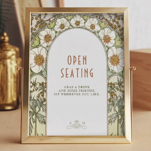 Open Seating Sign Art Nouveau door Mucha Poster
