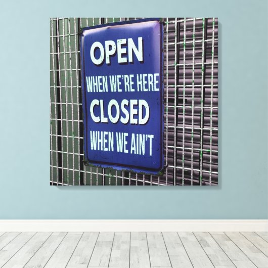 Open Sign Funny, Closed Sign Funny Canvas Afdruk (Insitu (Houten vloer))