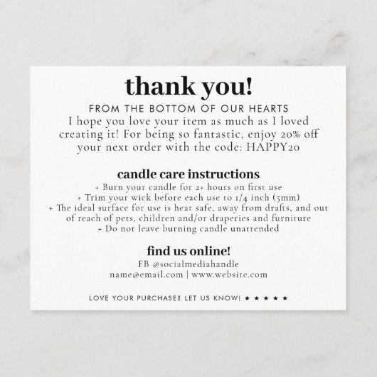 Open Smile Enjoy Candle Care Bedankt Business Informatiekaartje (Achterkant)