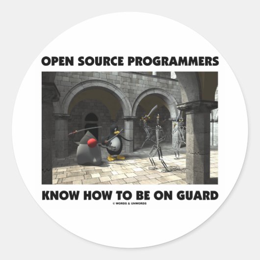 Open source programmeurs weten hoe ze op wacht moe ronde sticker (Voorkant)