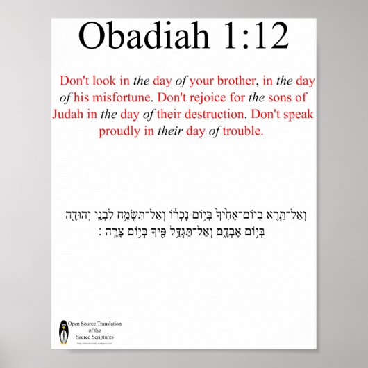 Open Source Translation Obadiah 1:12 Poster (Voorkant)