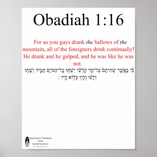 Open Source Translation Obadiah 1:16 Poster (Voorkant)