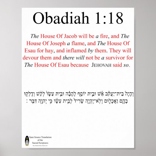 Open Source Translation Obadiah 1:18 Poster (Voorkant)