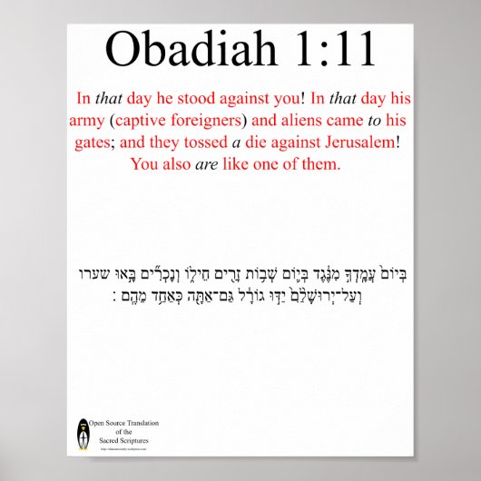 Open Source Vertaling Obadiah 1:11 Poster (Voorkant)