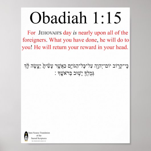Open Source Vertaling Obadiah 1:15 Poster (Voorkant)