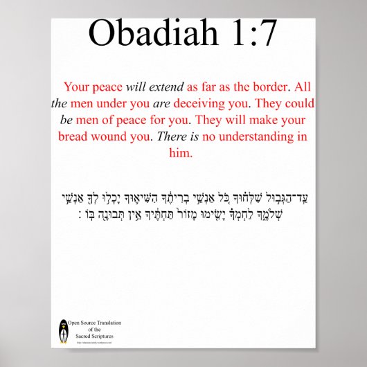 Open Source Vertaling Obadiah 1:7 Poster (Voorkant)