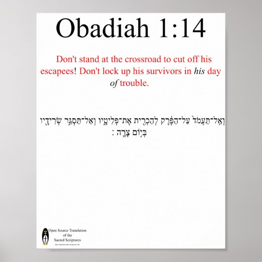 Open Source Vertaling Obadja 1:14 Poster (Voorkant)