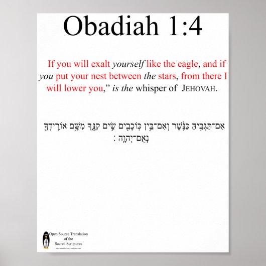 Open Source Vertaling Obadja 1:4 Poster (Voorkant)