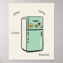 Open Staren Sluiten Herhalen Retro Koelkast Muur K Poster