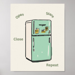 Open Staren Sluiten Herhalen Retro Koelkast Muur K Poster
